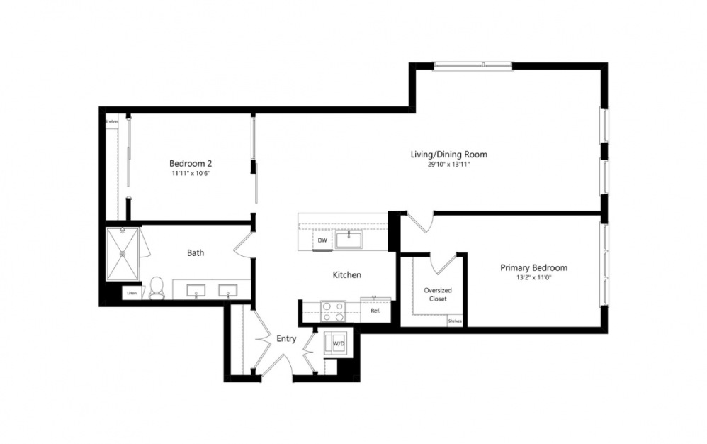 B12 - 2 bedroom floorplan layout with 2 baths and 1142 to 0 square feet. (Preview)