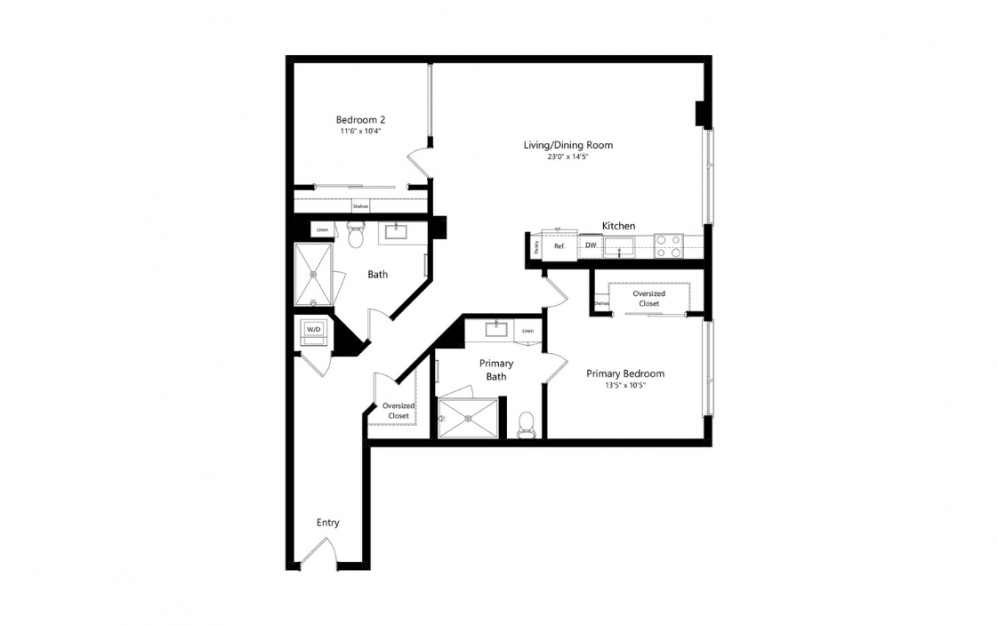 B8 - 2 bedroom floorplan layout with 2 baths and 1282 square feet. (Preview)