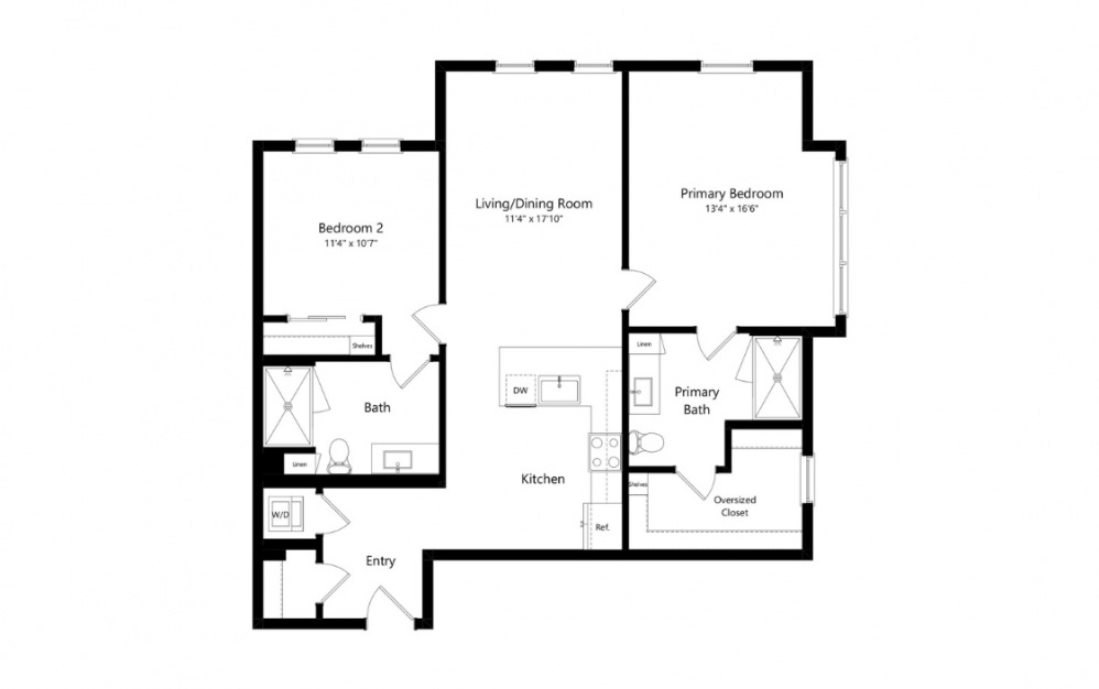 B9 - 2 bedroom floorplan layout with 2 baths and 1123 to 0 square feet. (Preview)