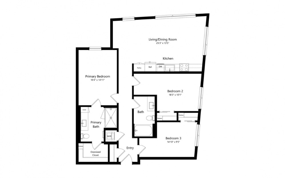 C1 - 3 bedroom floorplan layout with 2 baths and 1202 to 1231 square feet. (Preview)