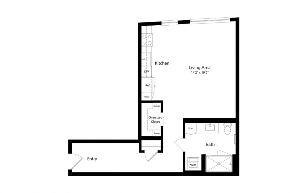 S10 - Studio floorplan layout with 1 bath and 696 square feet. (Preview)