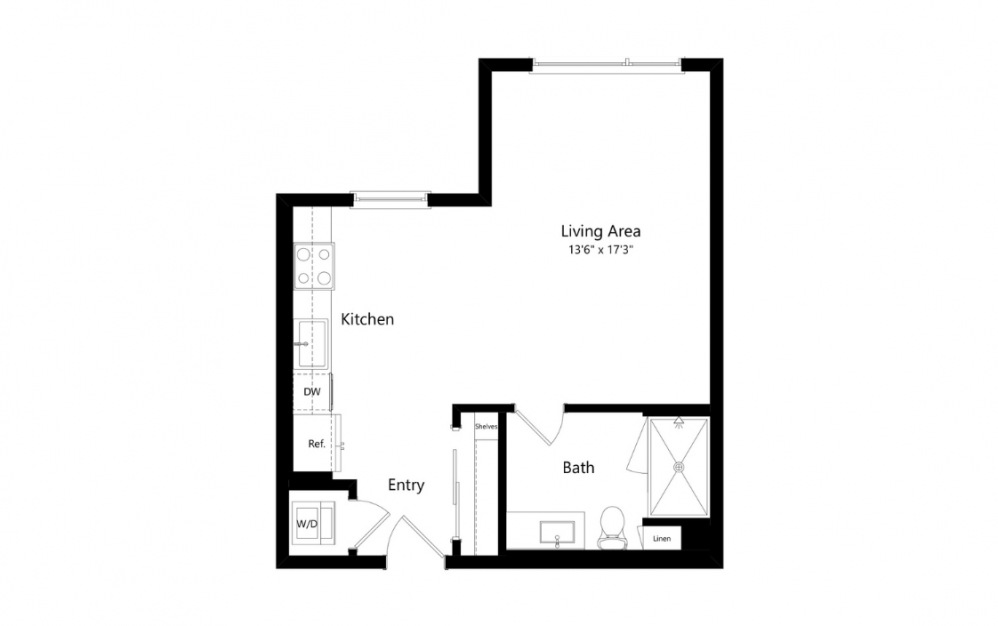 S11 - Studio floorplan layout with 1 bath and 527 square feet. (Preview)