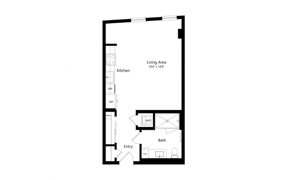 S12 - Studio floorplan layout with 1 bath and 554 to 587 square feet. (Preview)