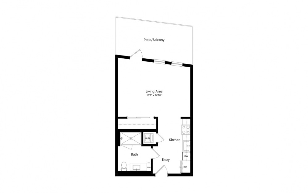 S13 - Studio floorplan layout with 1 bath and 546 square feet. (Preview)