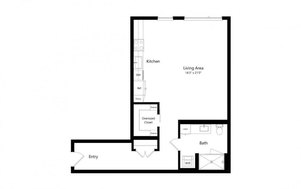 S14 - Studio floorplan layout with 1 bath and 747 square feet. (Preview)