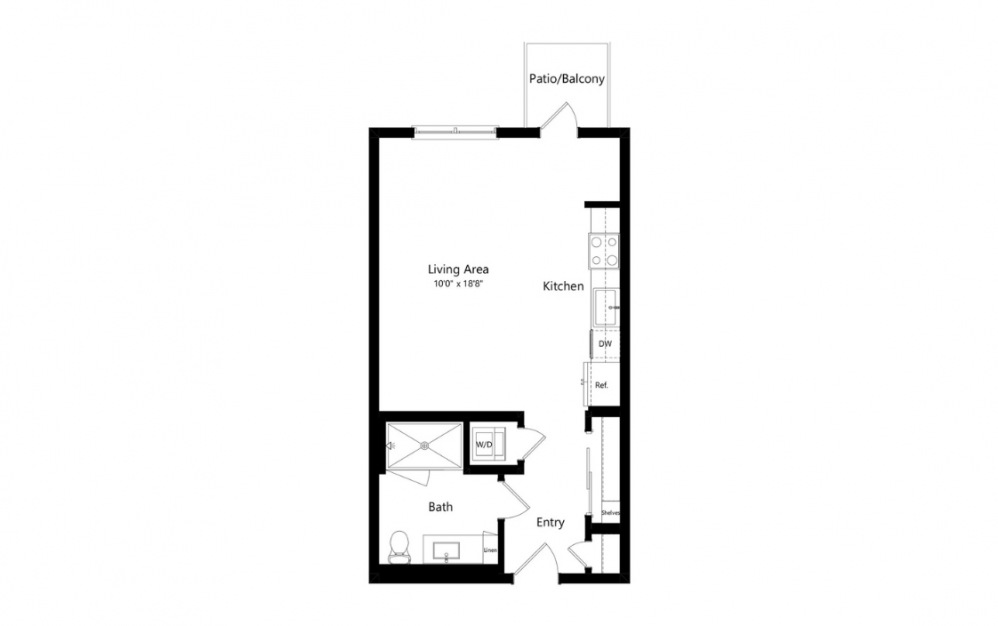 S2 - Studio floorplan layout with 1 bath and 538 to 0 square feet. (Preview)