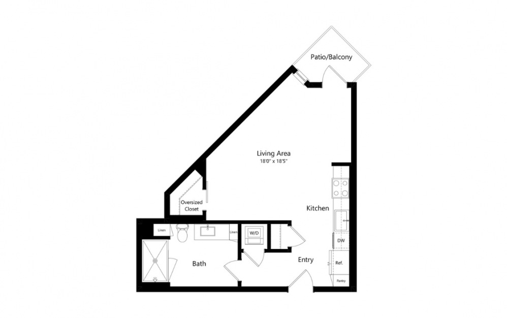 S6 - Studio floorplan layout with 1 bath and 531 to 580 square feet. (Preview)