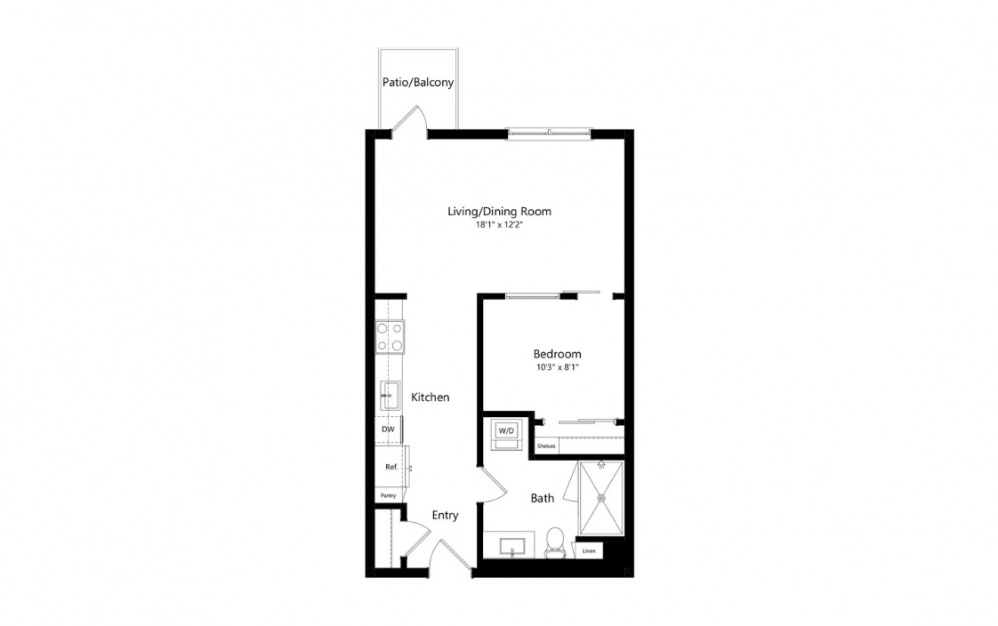 U1 - 1 bedroom floorplan layout with 1 bath and 622 to 656 square feet. (Preview)