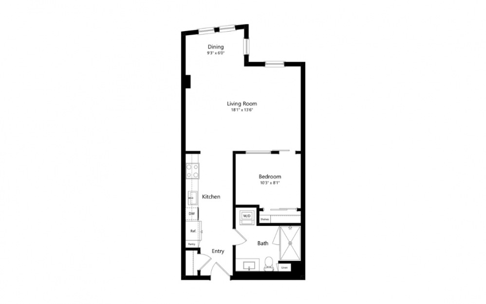 U2 - 1 bedroom floorplan layout with 1 bath and 698 square feet. (Preview)