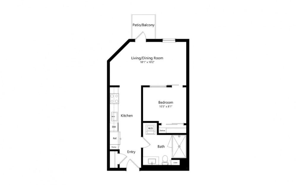 U3 - 1 bedroom floorplan layout with 1 bath and 573 to 580 square feet. (Preview)