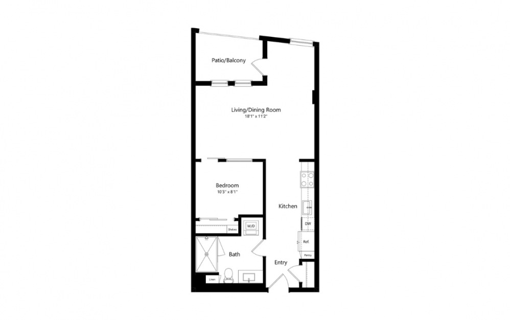 U4 - 1 bedroom floorplan layout with 1 bath and 660 square feet. (Preview)