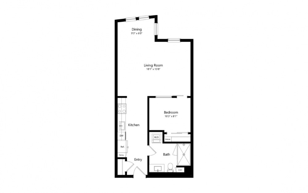 U6 - 1 bedroom floorplan layout with 1 bath and 700 square feet. (Preview)