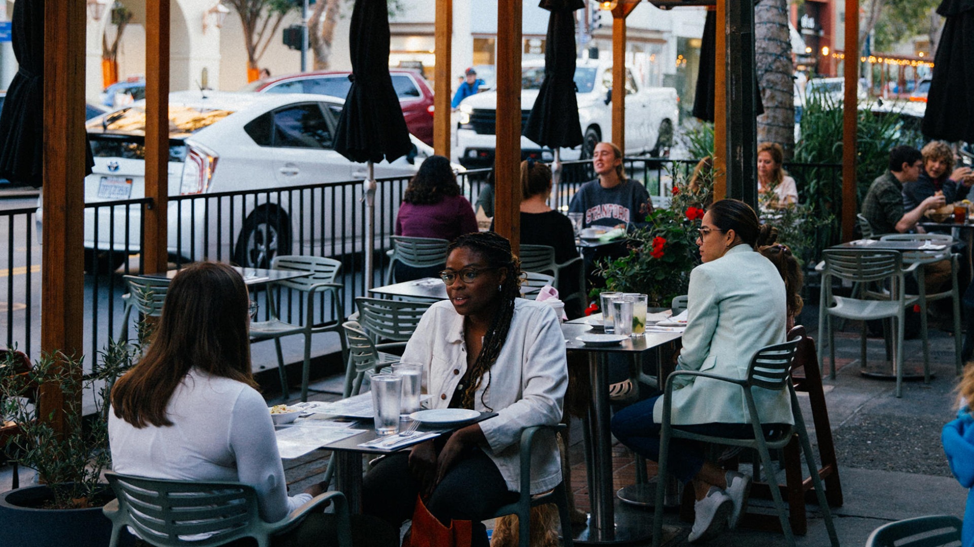 people eating outside